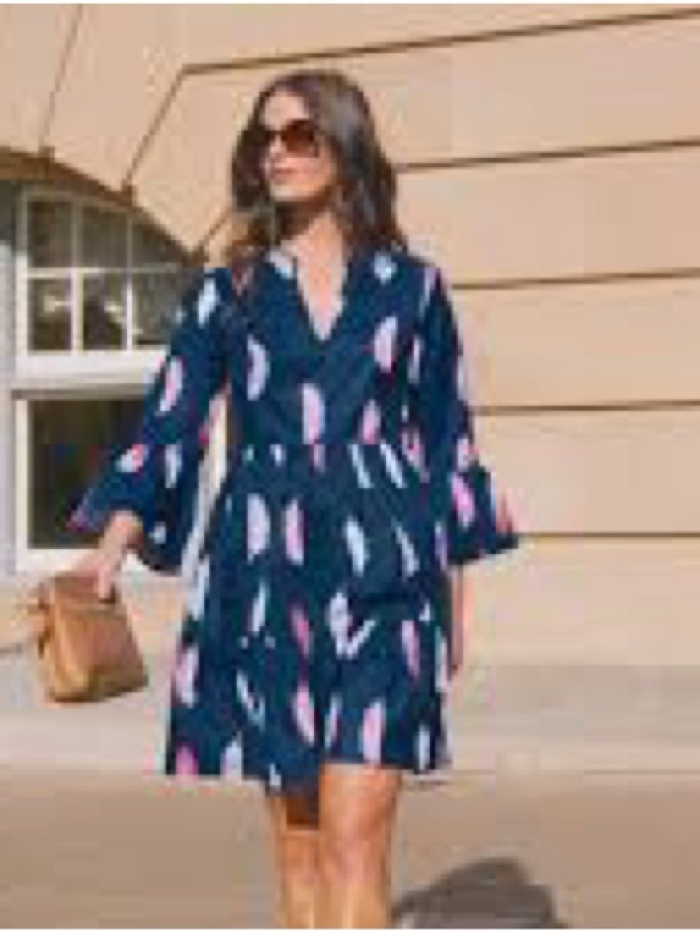 Cupshe Navy Blue V-Neck Mini Dress with Pink & White Abstract Print